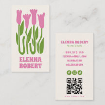 cartão de visita boho groovy flores rosa script