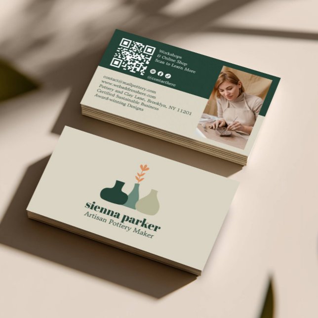 CARTÃO DE VISITA BOHO  HANDMADE POTTERY CERAMIC QR CODE PHOTO (Criador carregado)