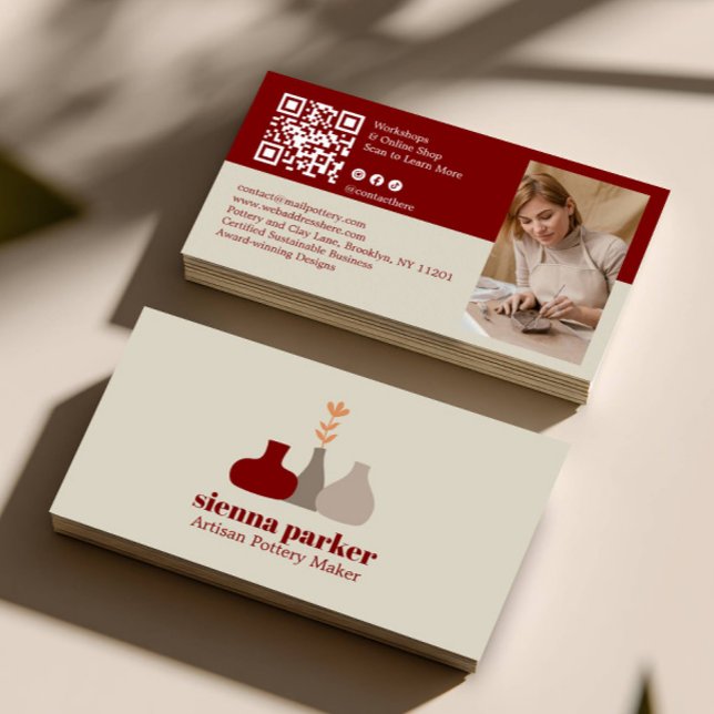 CARTÃO DE VISITA BOHO  HANDMADE POTTERY CERAMIC QR CODE PHOTO (Criador carregado)