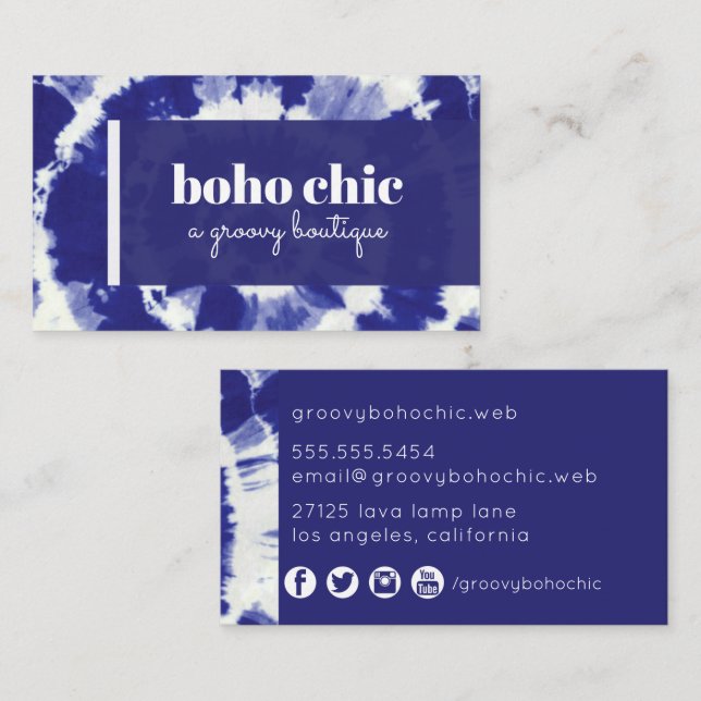 Cartão De Visita Boho Indigo Tie Dye (Frente/Verso)