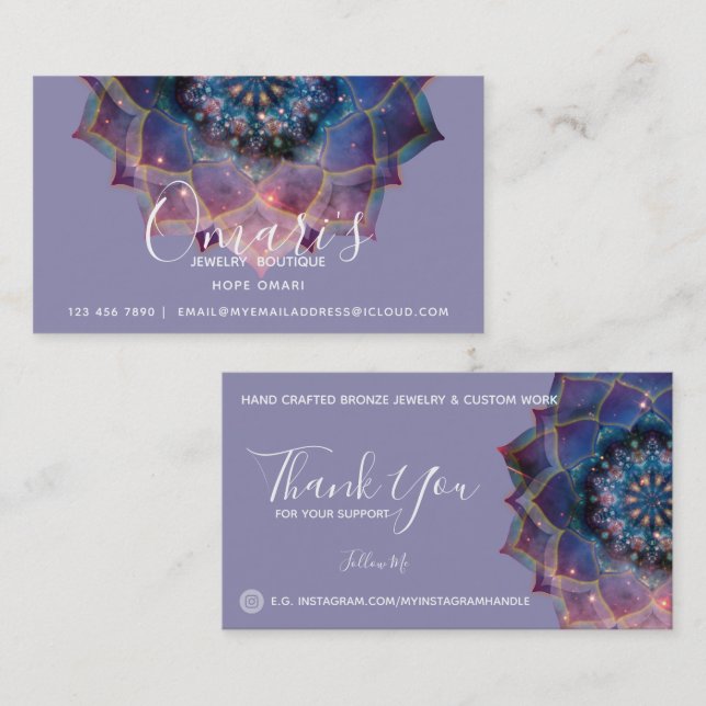 Cartão De Visita Boho Nebula Bloom | Desenho de Mandala (Frente/Verso)