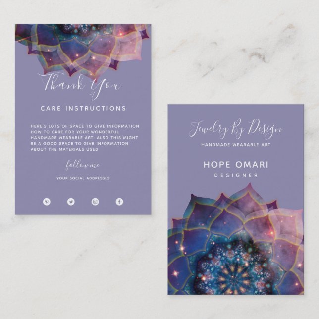 Cartão De Visita Boho Nebula Mandala, Mística (Frente/Verso)