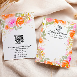 Cartão De Visita Boho orange, ouro-chic, joalharia floral