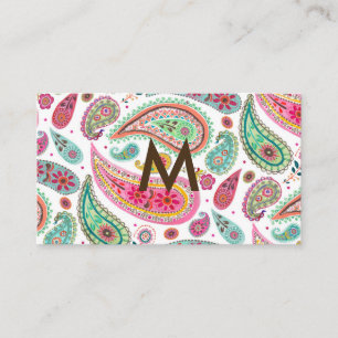 Cartão De Visita Boho Paisley Multicolor padrão de menina monograma