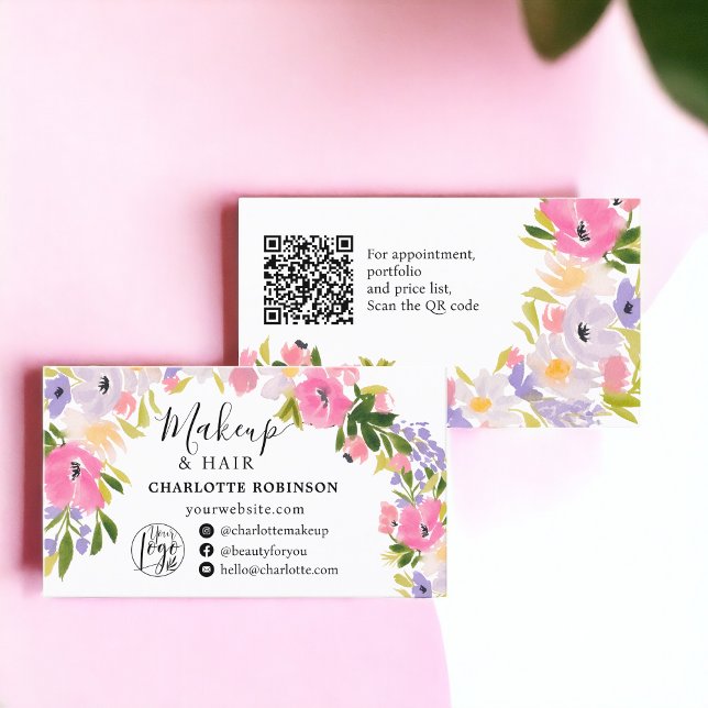 Cartão De Visita Boho pastel flores silvestres pastel cabelo foliar (Boho pastel wild flowers pastel floral makeup hair business card)