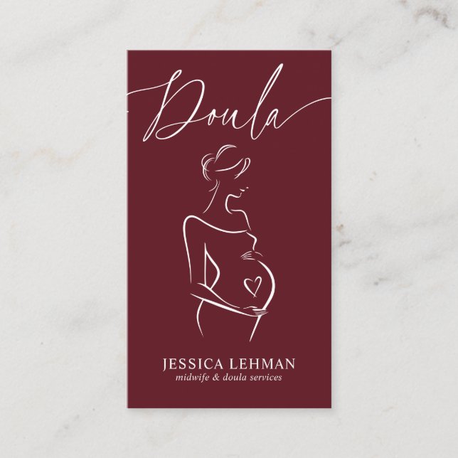 Cartão De Visita Boho Pregnant Lady Line Art Doula Midwife QRCODE  (Frente)
