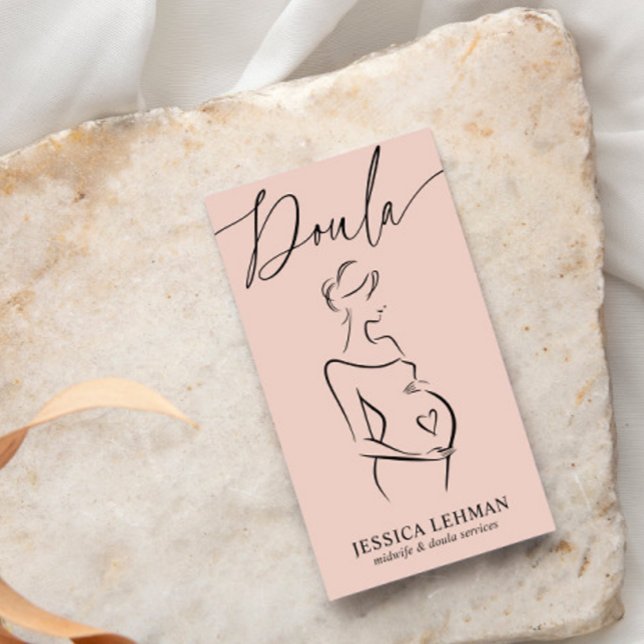 Cartão De Visita Boho Pregnant Lady Line Art Doula Midwife QRCODE  (Criador carregado)