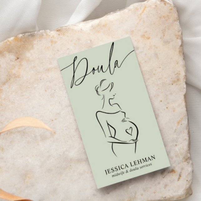 Cartão De Visita Boho Pregnant Lady Line Art Doula Midwife QRCODE  (Criador carregado)