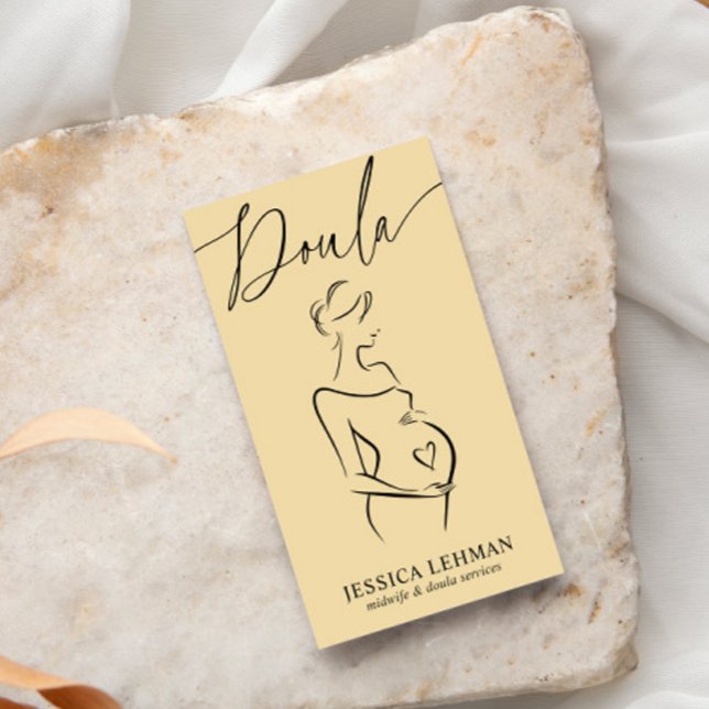 Cartão De Visita Boho Pregnant Lady Line Art Doula Midwife QRCODE (Criador carregado)