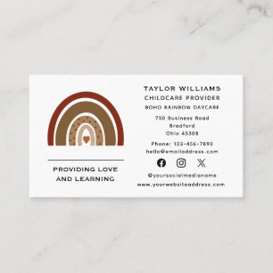 Cartão De Visita Boho Rainbow Heart Daycare Nursery Social Media