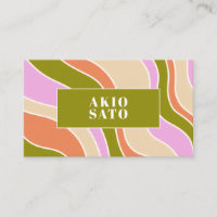Boho Retro Abstrato Wavy Lines verde-rosa