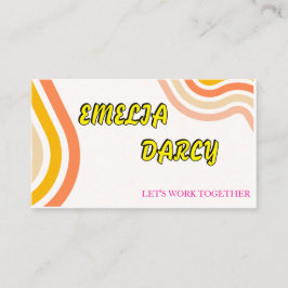 Cartão De Visita Boho Retro Script Abstrato Wavy Lines Amarelo