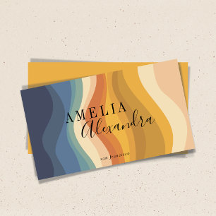 Cartão De Visita Boho Retro Script Linhas Onduladas Abstratas Amare