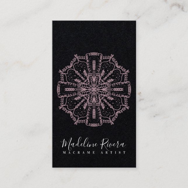 Cartão de Visita Boho Rosa Mandala Yoga Macrame (Frente)