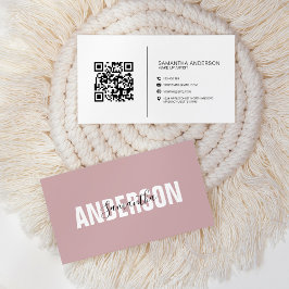 Cartão De Visita Boho Rosa Mínimo Código QR Moderno de Código