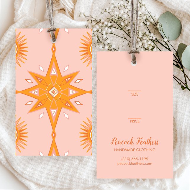 Cartão De Visita Boho Stars Clothing Jewelry Price Size Hang Tag  (Boho Stars Clothing Jewelry Price Size CUSTOM Pink Orange Hang Tag
)