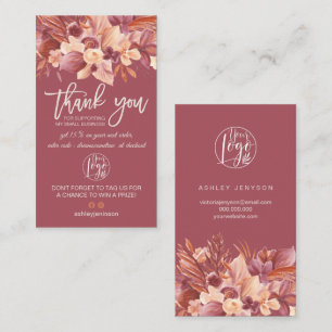 Cartão De Visita Boho terracotta floral logotipo obrigado você busi