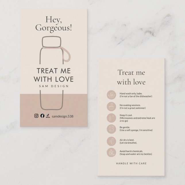 Cartão De Visita Boho Tumbler Care Card Social Media Handle (Frente/Verso)