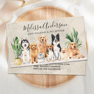 Cartão De Visita Boho Watercolor Cães Cães Cachorros Passeando Cach