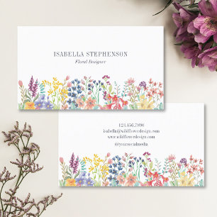 Cartão De Visita Boho Watercolor Flor de Campo Floral Designer 