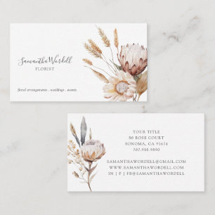 Cartão De Visita Boho Watercolor Flores Selvagens Florist