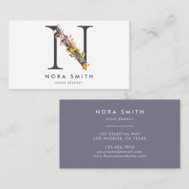 Cartão De Visita Boho Wildflower Monograma inicial N