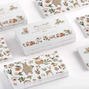 Cartão De Visita Boho Woodland Animal Chá de fraldas Fralda Raffle