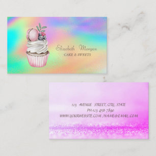 Cartão De Visita Bokeh Aquarela Macarons Colorido Holográfico