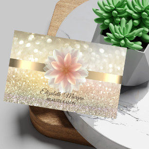 Cartão De Visita Bokeh Elegante Dourado, Flor de Lótus Yoga Reiki N