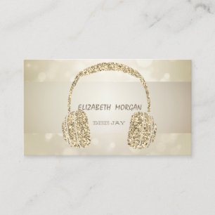 Cartão De Visita Bokeh Elegante, Fone de Ouvido com Brilho Dourado