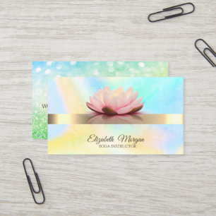 Cartão De Visita Bokeh Elegante Verde, Flor de Lótus Yoga