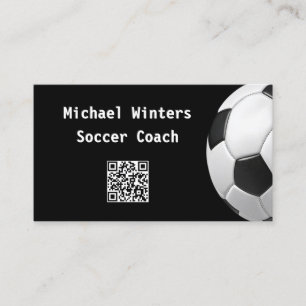 Cartão De Visita Bola de Futebol Minimalista Preta Código QR Treina