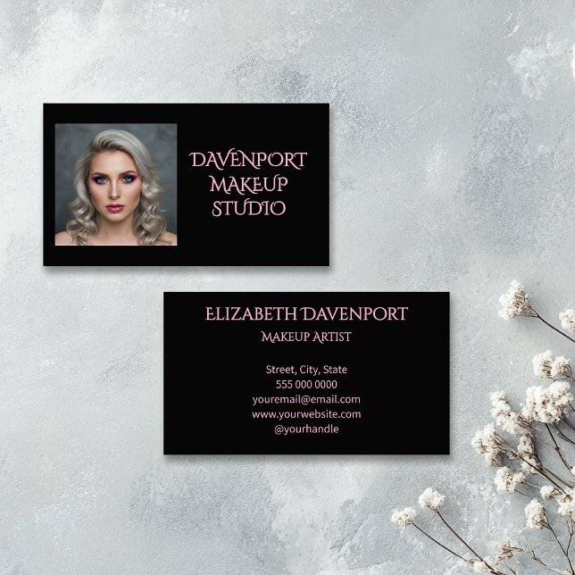 Cartão De Visita Bold Black and Blush Pink (Criador carregado)