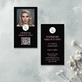 Cartão De Visita Bold Black and Blush Pink Social Icon QR Code