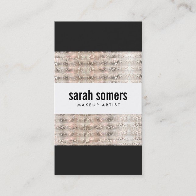 Cartão De Visita Bold Modern Faux Silver Sequin Beauty Salon (Frente)