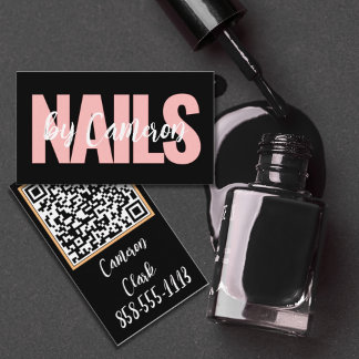 Cartão De Visita Bold Nail Artist Black Background Script Type