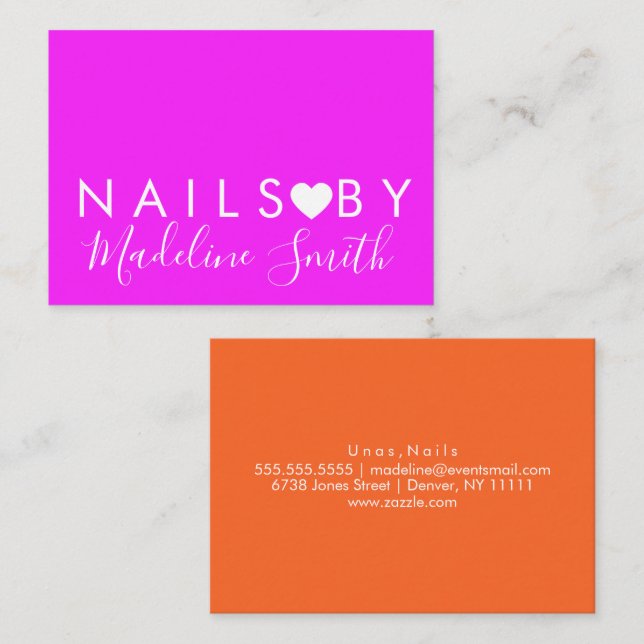 Cartão De Visita Bold Neon Heart Makeup Artist Nail Salon (Frente/Verso)