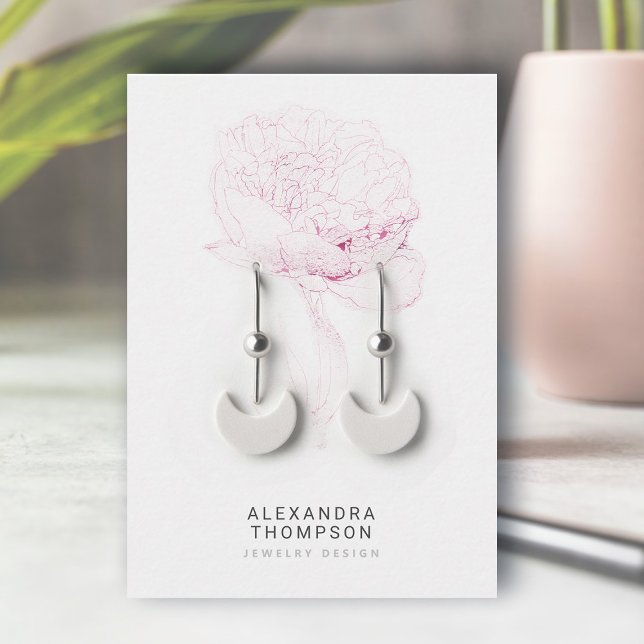 Cartão De Visita Bold Peony Modern Floral Sketch Jewelry Display (floral earrings jewelry display card bold pink peony art sketch modern minimalist elegant template)