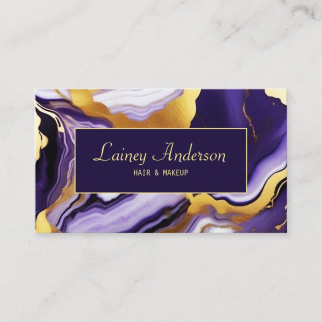 Cartão De Visita Bold Trendy, mármore Dourado amarelo púrpura (Frente)