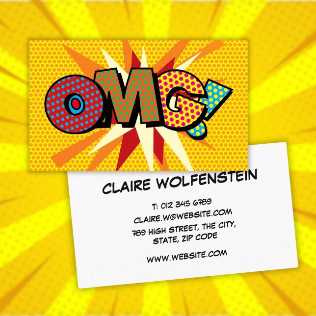 Cartão De Visita Boletim de Comédia Retro do OMG (OMG Fun Retro Comic Book Business Card)