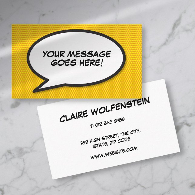 Cartão De Visita Bolha de Discurso Personalizada de Pop Art Comic B (Personalised Pop Art Comic Book Speech Bubble Business Card)