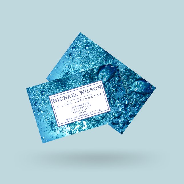 Cartão De Visita Bolhas Azuis marinho - Instrutor de mergulho Scuba (Criador carregado)