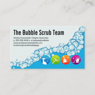 Cartão De Visita Bolhas de sabão   Saneando Ícones de limpeza