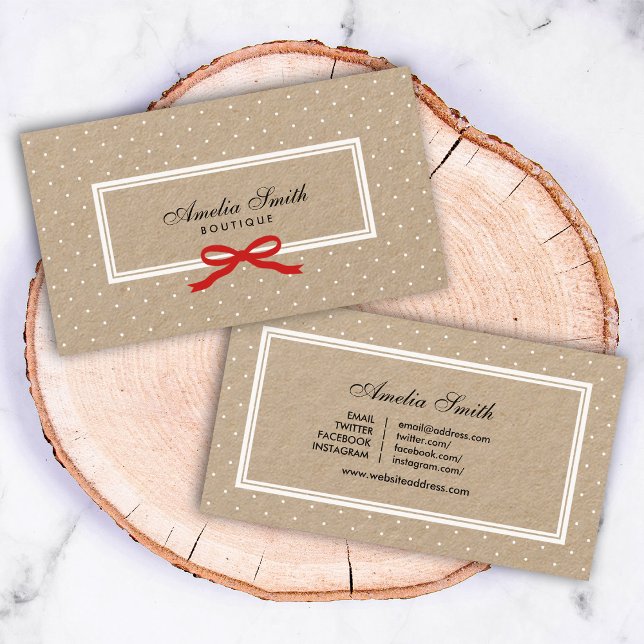 Cartão De Visita Bolinhas branca Friso vermelho Friso social Kraft (Criador carregado)