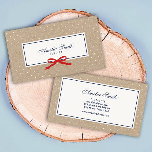 Cartão De Visita Bolinhas brancas à moda e fita vermelha Kraft