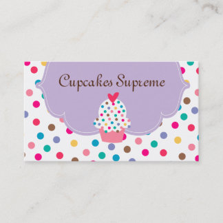 Cartão De Visita Bolinhas da padaria cupcake Coração Roxo