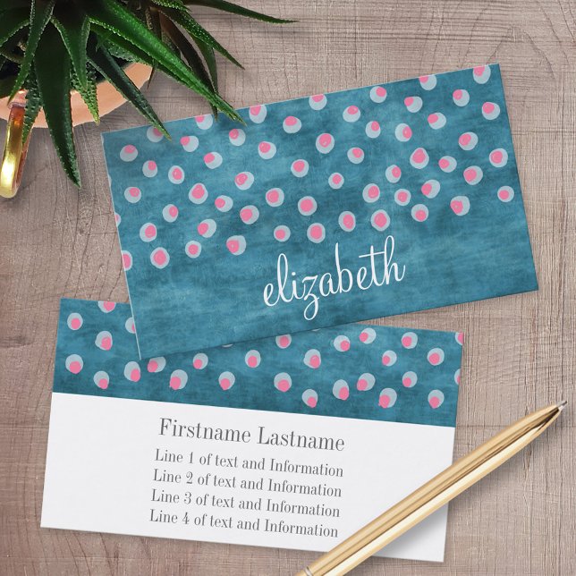 Cartão De Visita Bolinhas de água - azul e rosa (Custom Printed Business Cards)