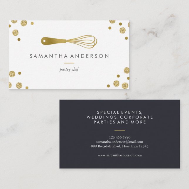 Cartão De Visita bolinhas de chef de cozinha Dourados de uísque (Frente/Verso)