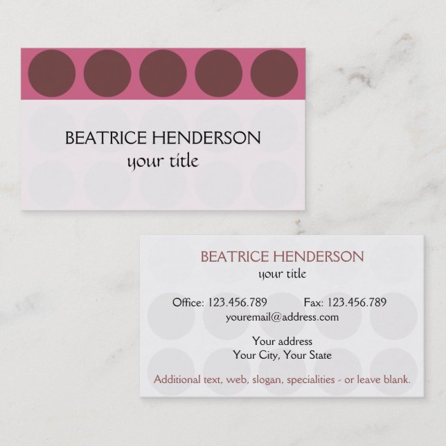 Cartão De Visita Bolinhas personalizáveis a qualquer cor a rosa (Frente/Verso)