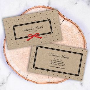 Cartão De Visita Bolinhas pretas à moda e fita vermelha Kraft